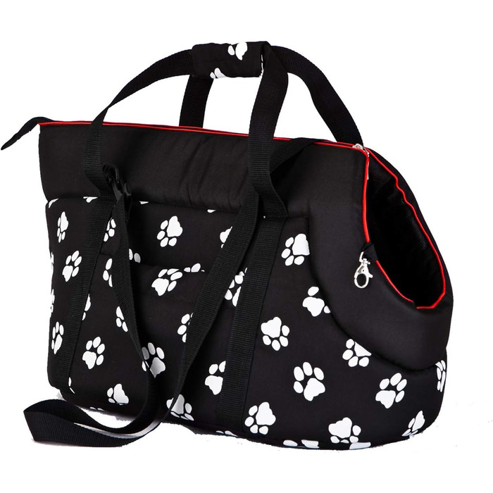 Транспортна сумка для собак і котів, переноска, сумка-переноска для тварин R2 (25 x 43 см), чорна з принтом лапок