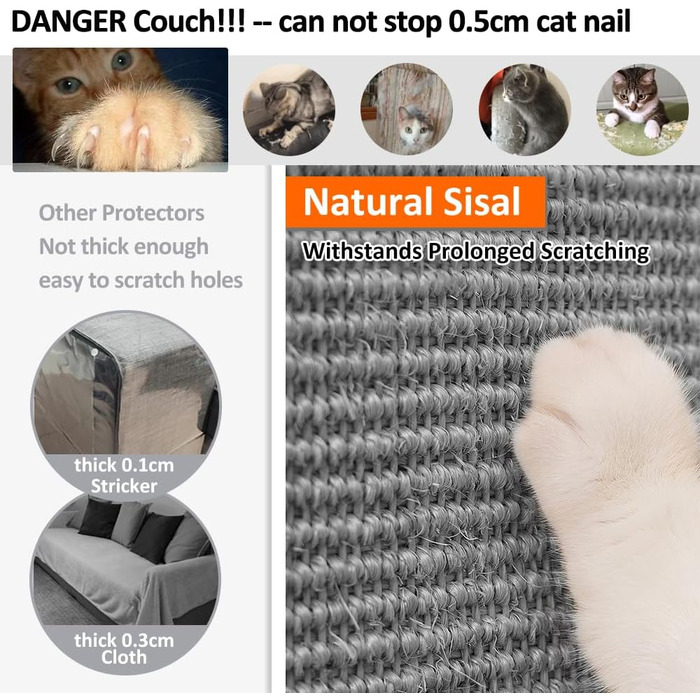 Захист дивану від кігтів котів NATUYA: меблевий захист, легко знімається, сірий, для дому