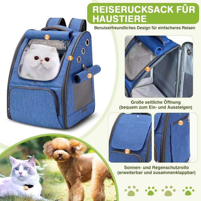 Рюкзак-переноска для собак і котів ALLSOPETS, складаний, дихаючий, з сонцезахистом, для подорожей, кемпінгу та прогулянок, колір ягідно-рожевий