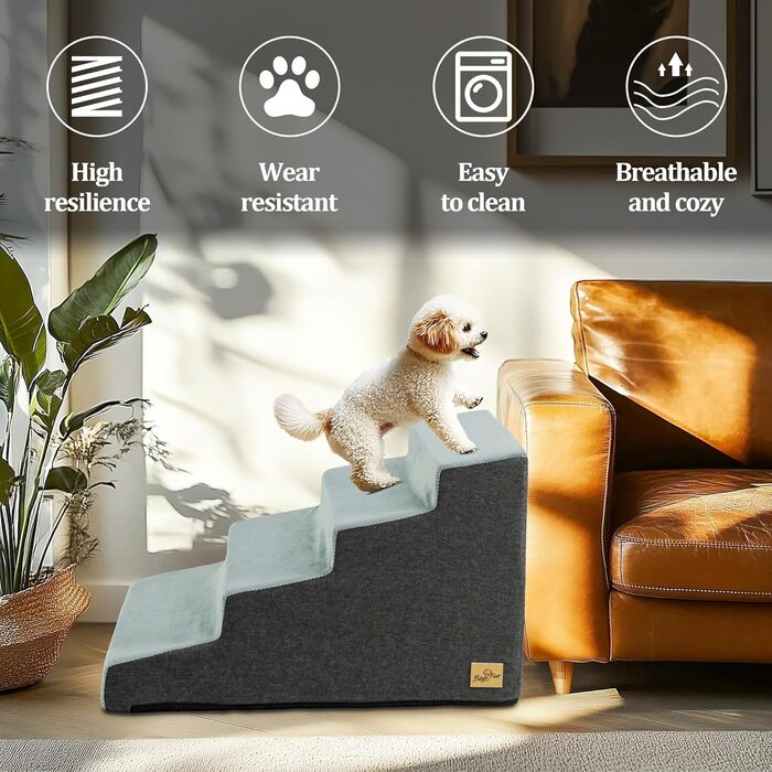 Сходинка для собак BingoPaw з 4 ступенями, 50 см, для ліжка та дивана, знімний чохол, антиковзаюче покриття, 72x40x50 см