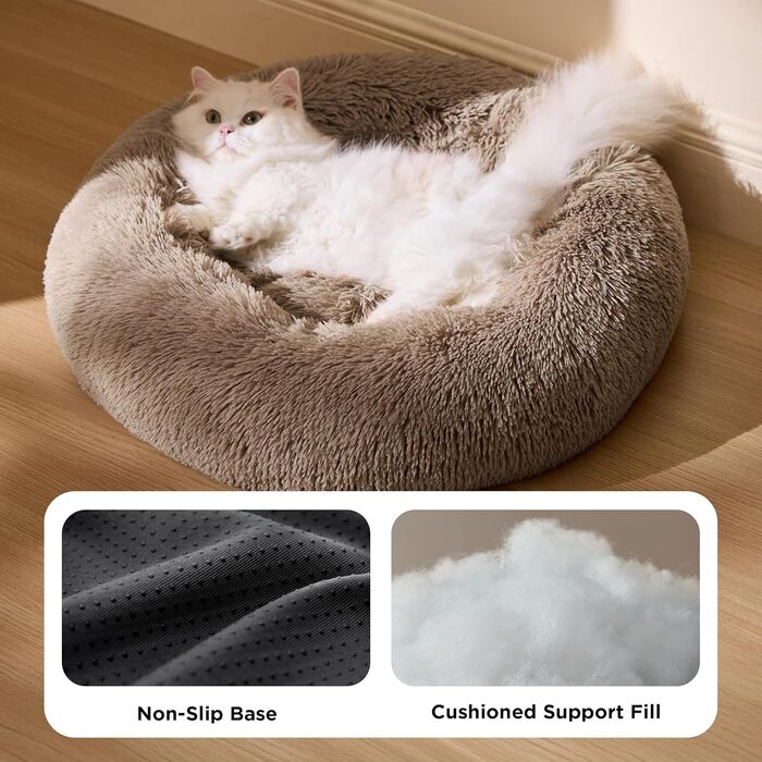 Кругле ліжко для котів та собак BEDSURE, Ø 50 см, м'яке, плюшеве, 50x50x13 см