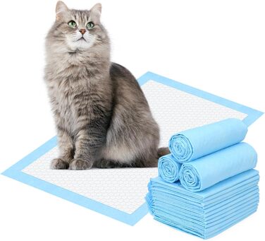 Певзон: 50 пелюшок для котячого туалету, 45x33 см, для котячих туалетів, всмоктуючі пелюшки для котів, 6-шаровий, витримують протікання (блакитні)