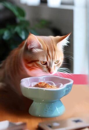 Миска для повільного годування домашніх тварин, керамічна, нахилена, для котів та маленьких собак, рожева