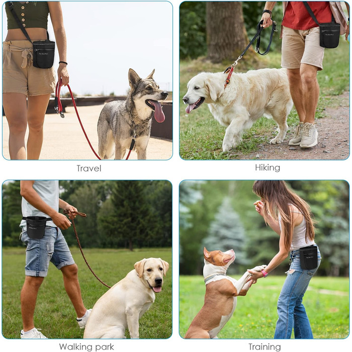 Сумка для ласощів для собак Brifit з магнітною застібкою, для тренувань, з регульованим шнурком, знімною внутрішньою кишенькою та дозатором для пакетів, 17.5 x 13.6 x 8 см