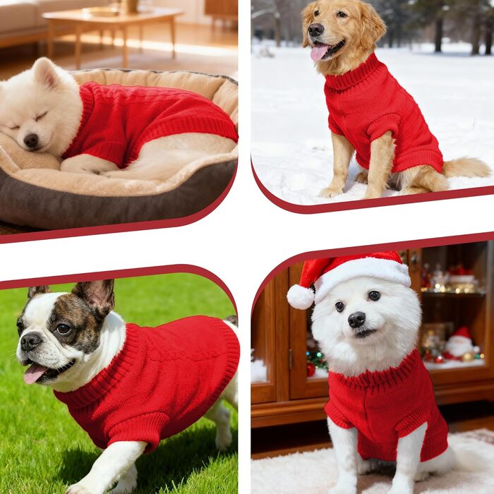 Вовняний пуловер для собак з коміром-стійкою, теплий та м'який, червоний, розмір M, для відпочинку, однотонний (Getaway Solids)