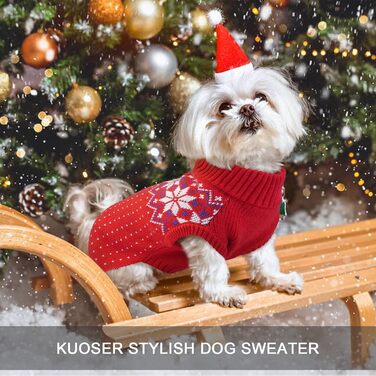 Вовняний пуловер для собак та котів Kuoser: теплий зимовий одяг з візерунком сніжинок для маленьких та середніх порід, червоний колір, XS