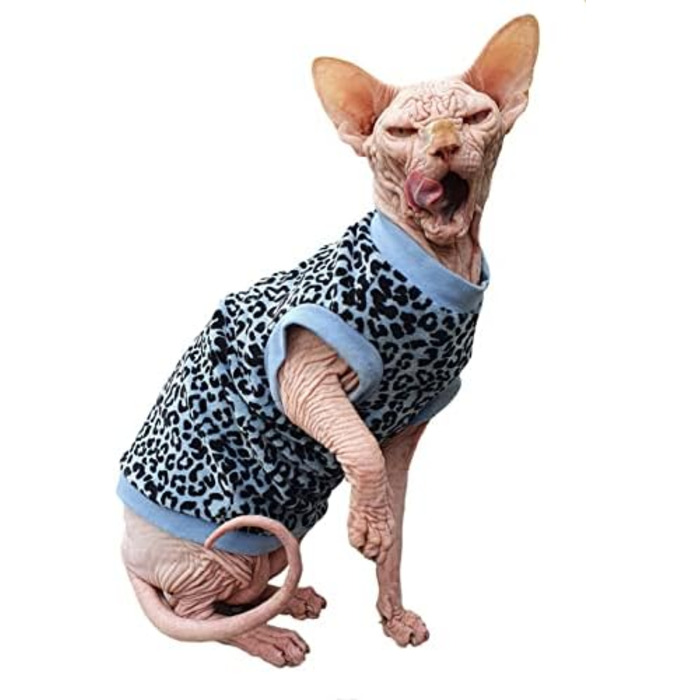 Футболка для безшерстних котів Sphynx з органічної тканини з леопардовим принтом (XS, блакитний)