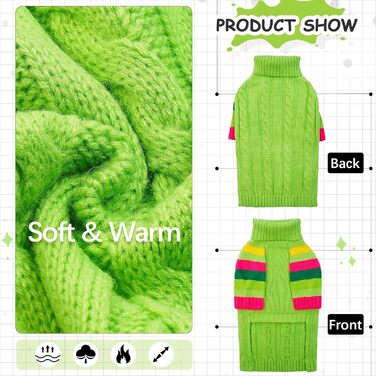 Зелений теплий светр для собак, тепла жилетка для дівчаток та хлопчиків, теплий вовняний светр для французького бульдога, бігля, теплий зимовий одяг для собак, святковий костюм на Новий Рік