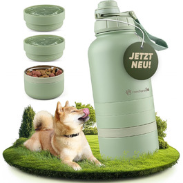 Hana Pets: Фляга для собак на 1л з мисками - ідеальна для подорожей. Ізольована фляга з нержавіючої сталі з мисками, зручна для перенесення. До комплекту входить ручка.