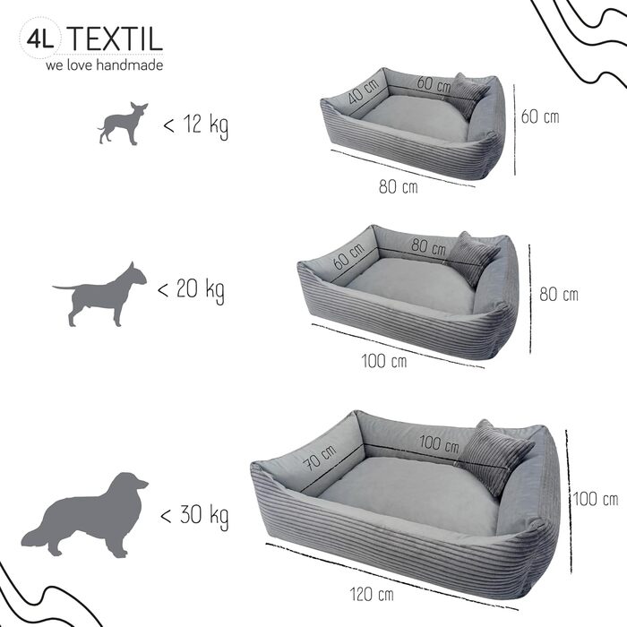 4L Textil Hundebett Molly - зручне ліжко для собак середніх порід, м'який велюр, коричневий колір (100x80 см)