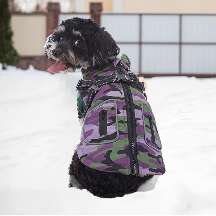 Тепла куртка для собак з підкладкою та шлейкою, водонепроникна, світловідбиваюча, вітрозахисна | Haustierweste (фіолетовий)