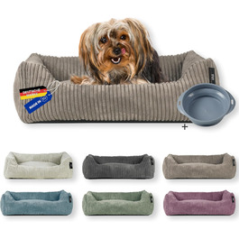 Ляжка для собак | для маленьких собак | з подушкою Cord | знімний чохол | з мискою для корму (Taupe, 55 x 42 см)