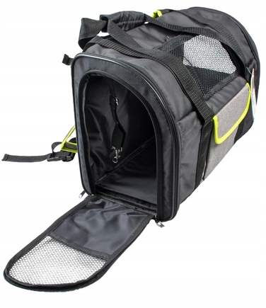 Переноска для собак та котів Duvo+ XS — чорна тканинна + шлейка