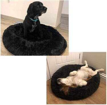 Кругле м'яке ліжко для собак та котів (80 см, чорний колір). XL для великих та середніх собак.