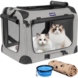 Petprsco Велика переноска для котів і собак, 61x43x43 см, з теплою ковдрою, складаною мискою та м'якою підстилкою, для подорожей