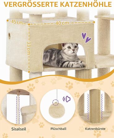Ігровий комплекс для котів Hzuaneri XXL: високий когтеточка-замок (185 см) з 10 стовпчиками, бежевий, 68 x 45 x 185 см