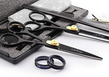 Набір професійних перукарських ножиць Haryali London, 15.2 см, чорний, з регулюванням натягу, для текстуризації та розрідження волосся, у подарунковому етолі