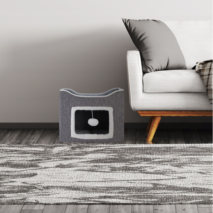 Будиночок-будка для кота з лежаком та іграшкою, сірий, 32 x 40 x 40 см