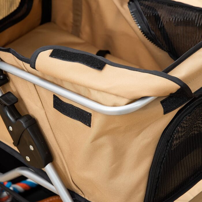 PawHut Складана візок для собак, 10 кг, з гальмівними колесами, підсклянник та кошик для зберігання, 3 вікна, 360° поворотні передні колеса, Колір: Кофе