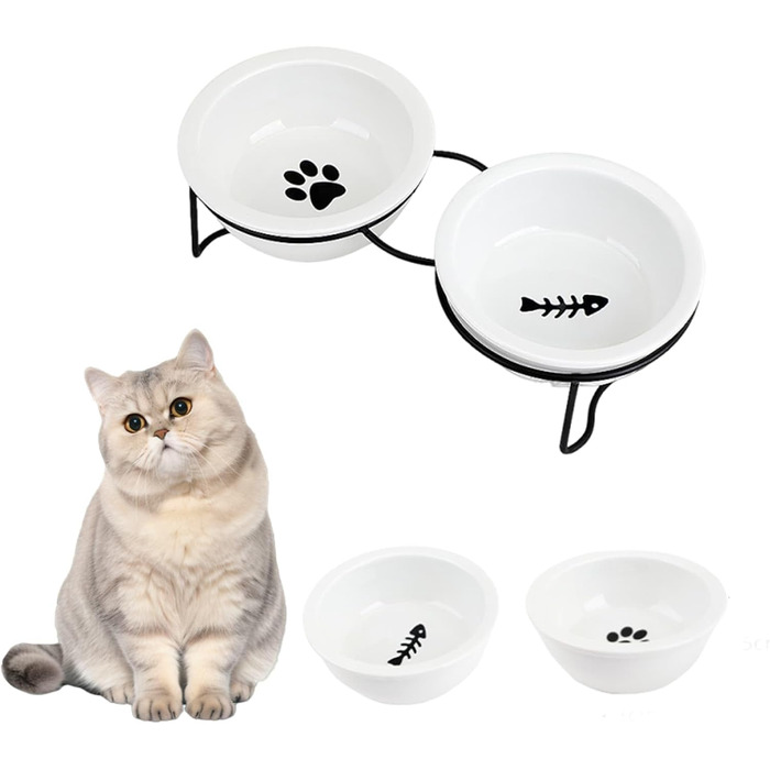 Миска для кота з автопоїльником, керамічна миска з металевим підставкою, миска для води та корму для котів, кошенят, собак, придатна для миття в посудомийній машині