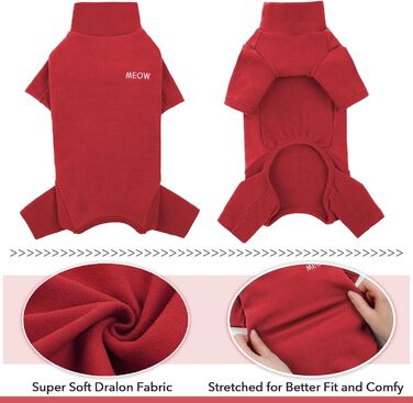 Піжама для котів після операції, боді для відновлення після операції, анти-слинящий, з довгим рукавом, 4 ноги (червоний, M)