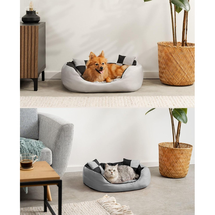 Кіжувалка для собак Lionto 4-в-1 з двостороннім подушкою з міцного Оксфорду, 65x50 см, для котів та собак всіх розмірів, з глибоким входом, включає декоративну подушку, водовідштовхувальна, сіра/чорна, розміри 65x50x20 см