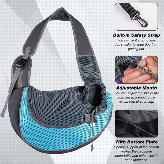 Тканинна переноска для собак, сумка для маленьких собак, переноска для тварин, дихаюча, регульована, переноска для собак і котів до 6 кг, ідеальна для відпочинку на природі (небесно-блакитна)