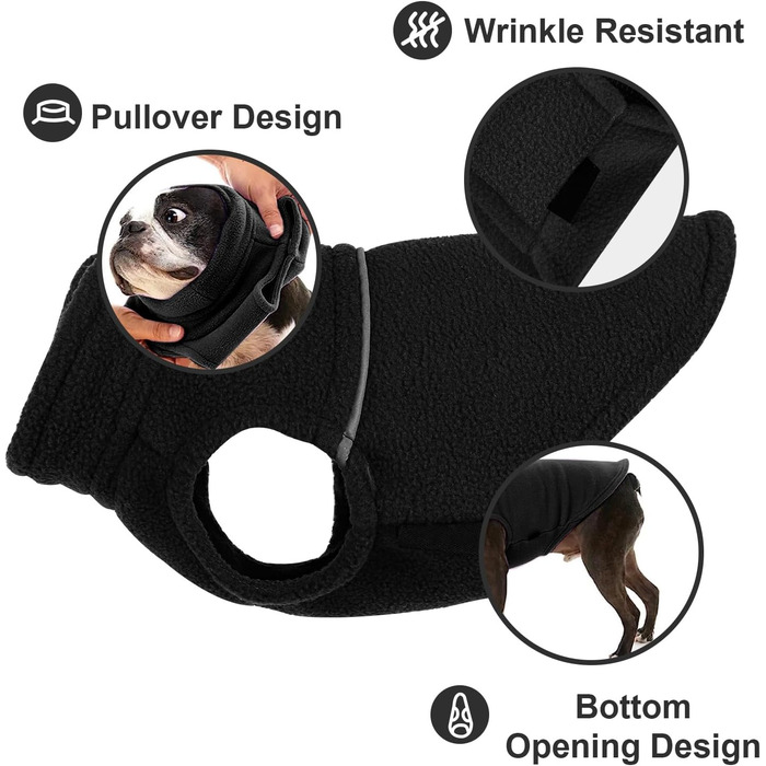 Тепла флісова жилетка для собак, чорна, розмір XXS - ідеально для маленьких цуценят та собак