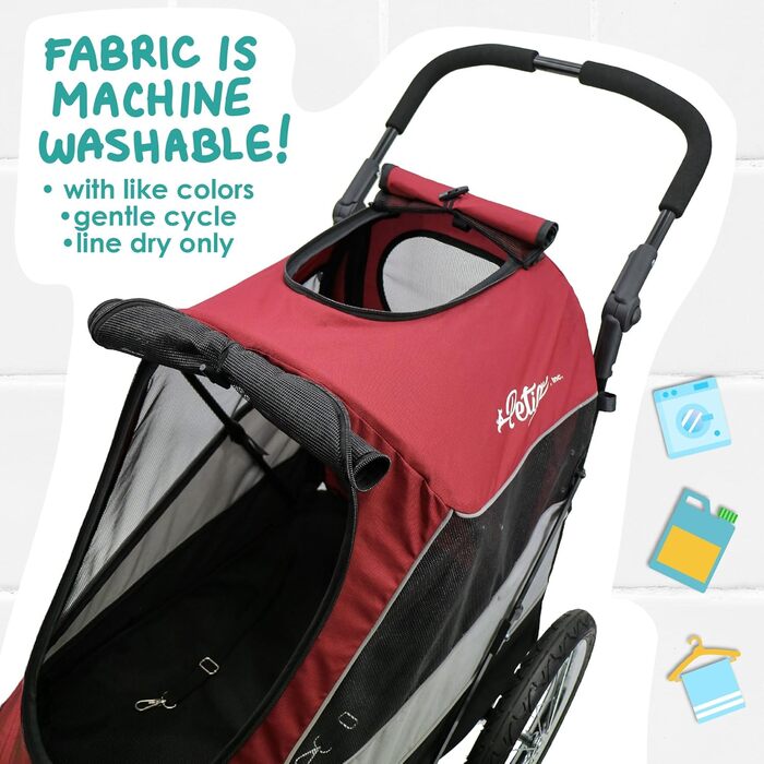 Візок для собак та котів Petique Trailblazer Jogger – червоний, великий простір для зберігання, повітряні колеса