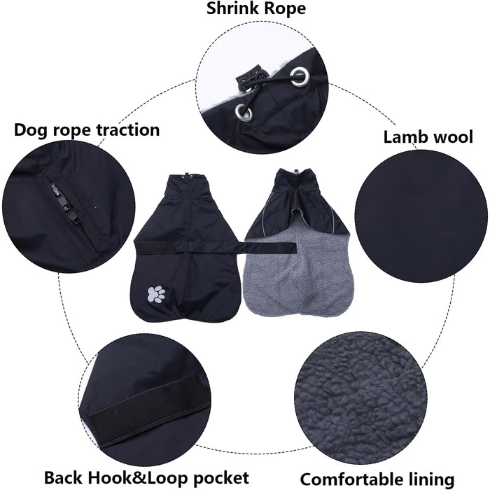 Водонепроникний дощовик для віндгорсу (гленкора) від Geyecete, теплий, з підкладкою з плюшу, чорний, L (довжина спини: 61-64 см)