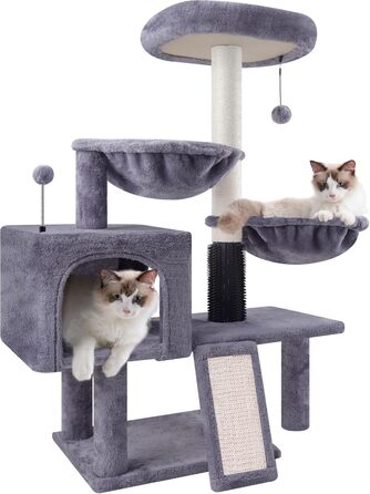 Котячий комплекс ROYPET, 110 см, темно-сірий, будиночок і когтеточка, стильний дизайн