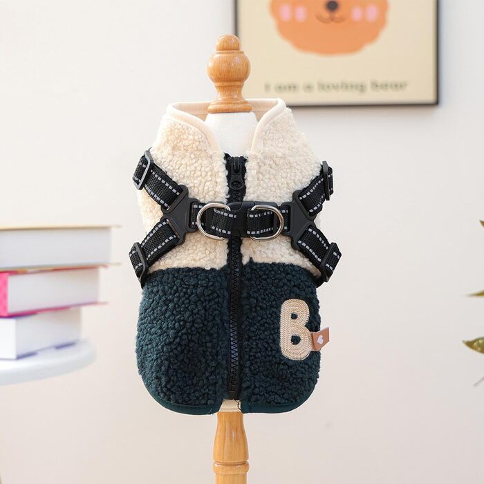 Теплий жилет для собак з флісовою підкладкою | Жилет для собак з отвором для шлейки | Для маленьких та середніх тварин | Підходить для холодних прогулянок та спорту | Зелено-білий