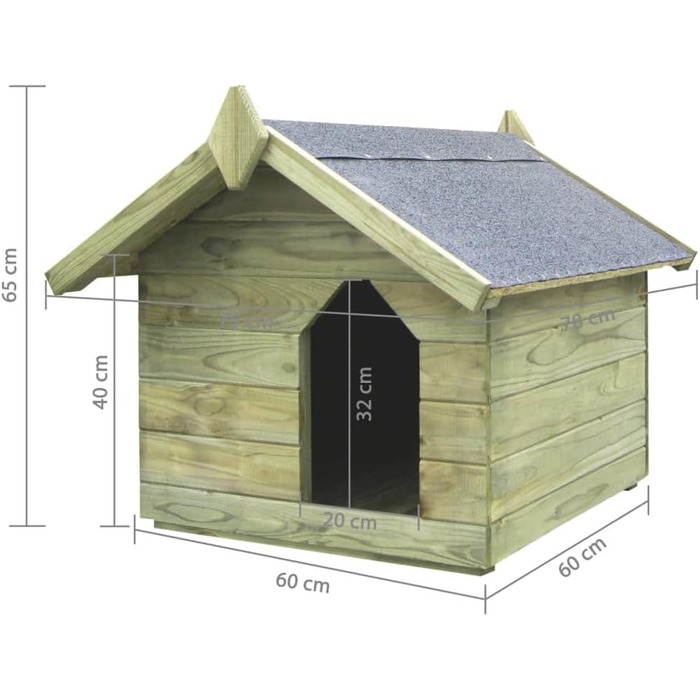 vidaXL Будка для собаки з імпрегнованої сосни, дах, 75x78x65 см