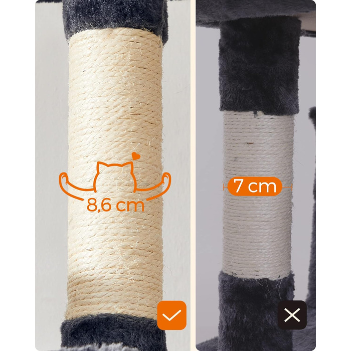 Дряпак для котів XXL, котячий будинок 164 см, димчасто-сірий, PCT087G01