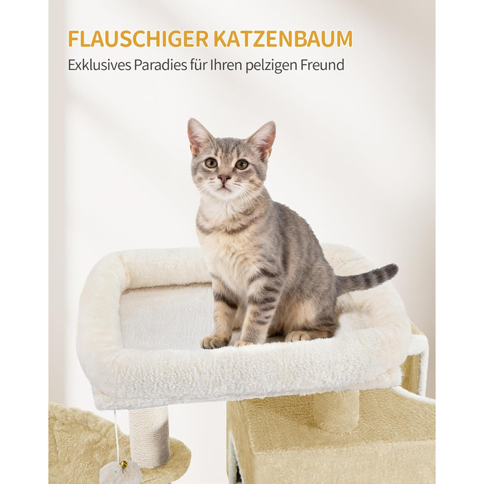 Дерево для кігтів Hzuaneri Kratzbaum 75 см, стійкий, з великою лежанкою, гrottoм, сизалевими стовпами, кошиком та іграшками, меблі для котів, MS07618LG (55 x 30 x 75 см, бежевий)