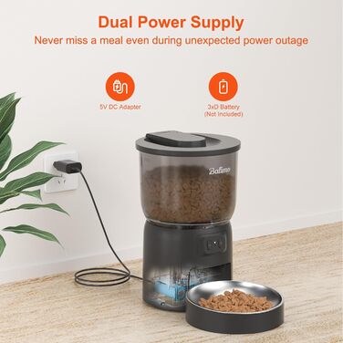 Автоматичний кормушка для котів Balimo 3L з Wi-Fi, керування через додаток, для собак та котів, чорний