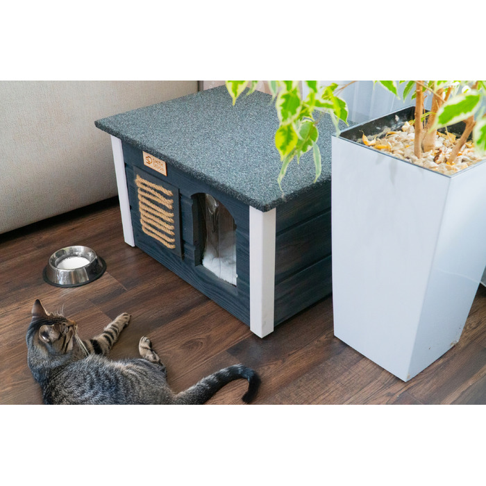 Будиночок для кота SMITH DESIGN з когтеточкою, утеплений, коричневий, L 54x39x36 см