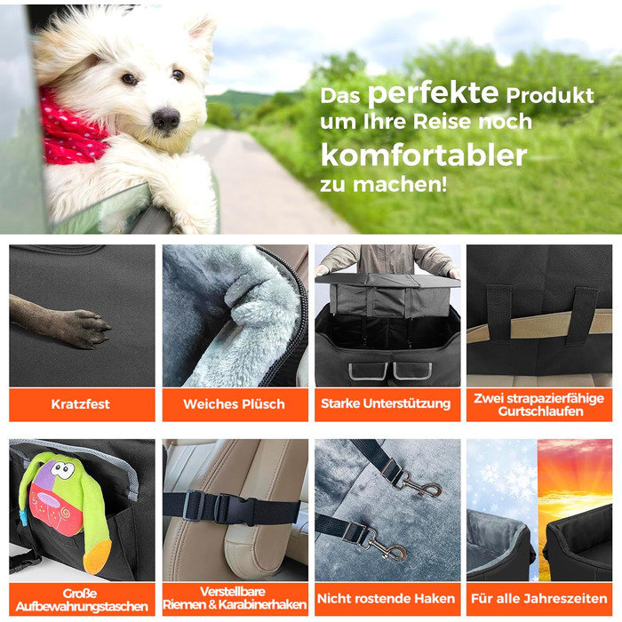 Автокрісло для собак Babenest, чорне, L - стабільне, для кількох тварин, з ременями безпеки