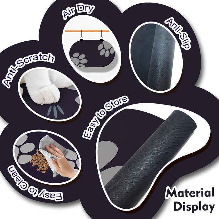 Підкладка під миску для собак та котів METEOROCK, 71x43 см, чорна, швидковисихаюча, для кількох тварин