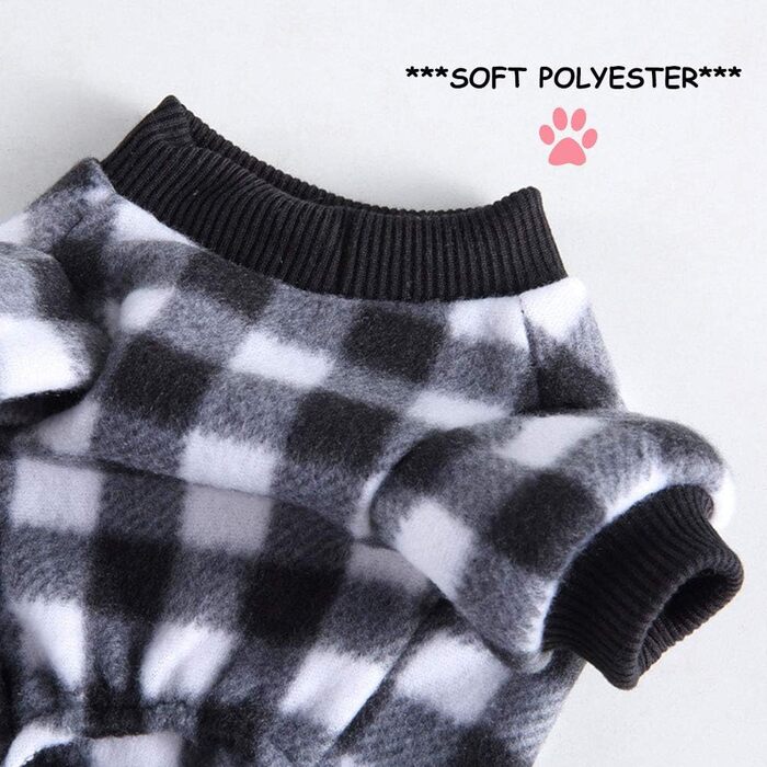 Теплий флісовий халат для собак, м'який одяг для собак, комбінезон для собак, теплий, бавовняний одяг для маленьких собак та котів (Чорний/Білий в клітинку, S)