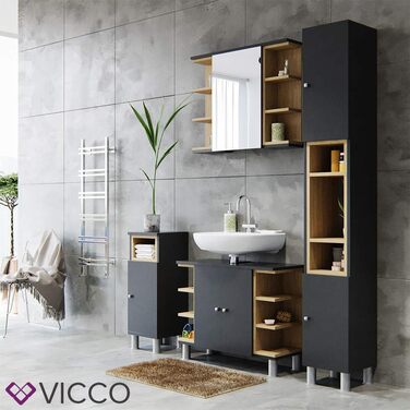 Vicco Aquis дзеркальна шафа для ванної, 30x81.8 см, антрацит, Sonoma, меблі для ванної кімнати