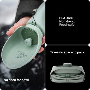 Портативна пляшка для води для собак SÄKER, 1 л, складана, для прогулянок, походів, на відкритому повітрі, як переносна миска для води, дизайн – Монреаль, 550 мл, оливковий/листяний колір для Mich (Leaf It To Me)