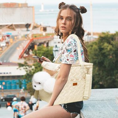 PETCUTE Сумка-переноска для собак і котів, Бежева, для маленьких собак до 6 кг, з кишеньками та витяжною підстилкою