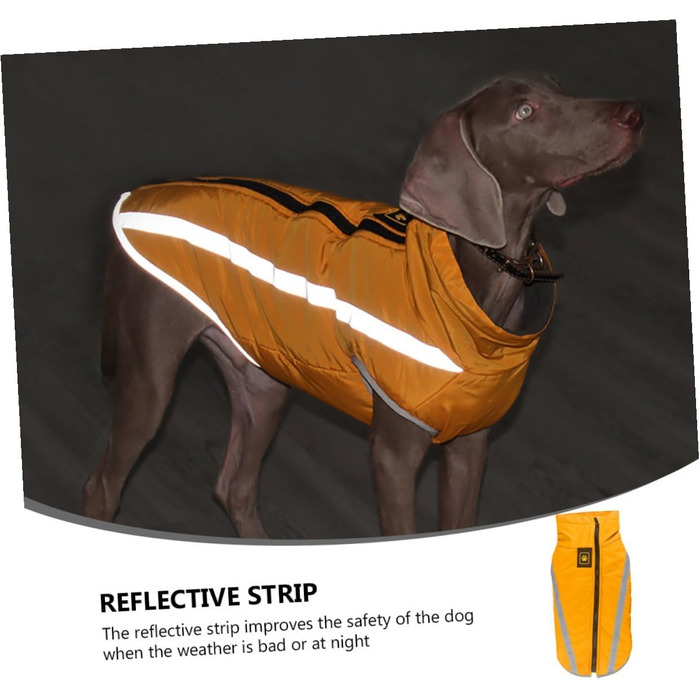 Зимовий теплий дощовик для собак з флісовою підкладкою та світловідбиваючими смугами. Теплий костюм для собак з високим коміром та отвором для повідка. Матеріал: поліестер.