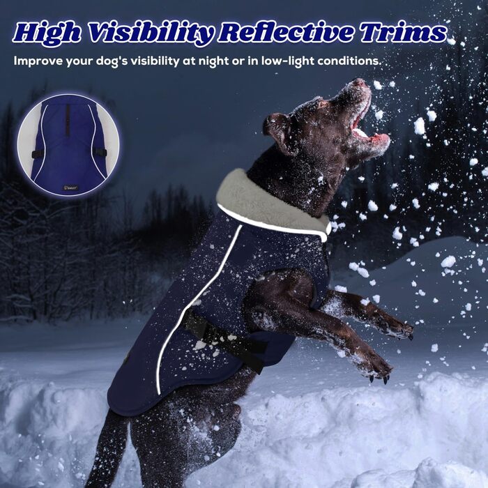 Зимова куртка для собак EMUST, тепла, водонепроникна, з флісовою підкладкою, блакитна, XL X-Large