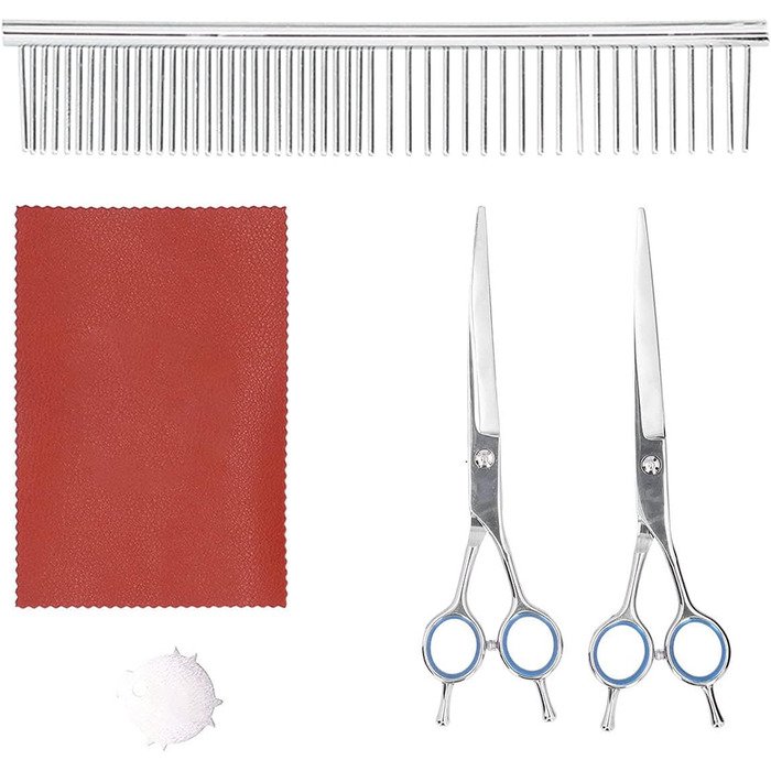 Набір для грумінгу собак: професійні ножиці з нержавіючої сталі, гребінець, прямі та зігнуті ножиці для собак та котів