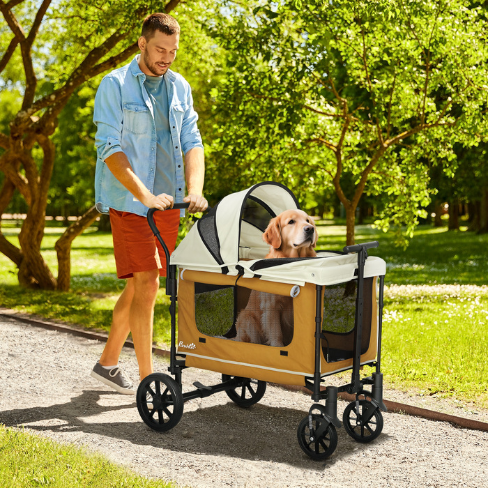 PawHut Коляска для собак Dogs Buggy Складна для собак і кішок до 30 кг Cat Buggy з подушками сітчасті вікна 2 двері Сумка для зберігання Коляска для кішки Buggy Brown | Аосом