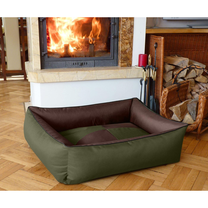 Собаче ліжко BedDog 2in1 MAX Quattro, велике лежак для собак з Cordura, миється, з бортиком, диван для собак, для дому та вулиці, XXL, Mystic, зелено-коричневий, 120 x 85 x 23 см