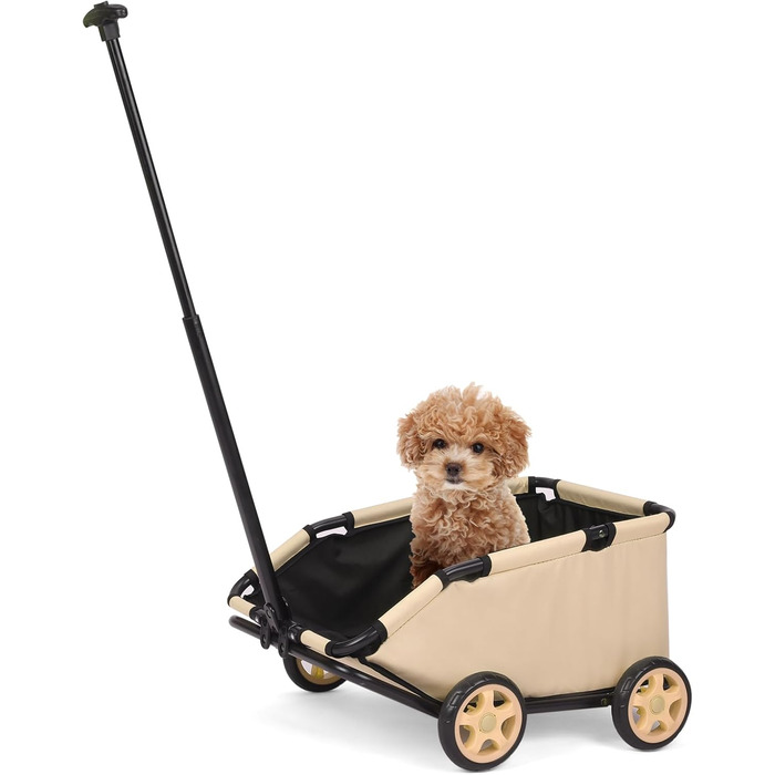 Міні-візок для тварин, складаний універсальний візок для покупок з висувною ручкою, для прогулянок на вулиці, з подушкою та страхувальним тросом, з кишенькою (Хакі)