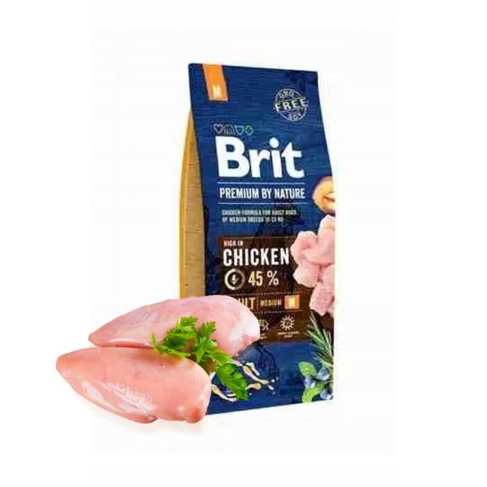 Сухий корм для дорослих собак середніх порід Brit Premium by Nature з куркою, 15 кг